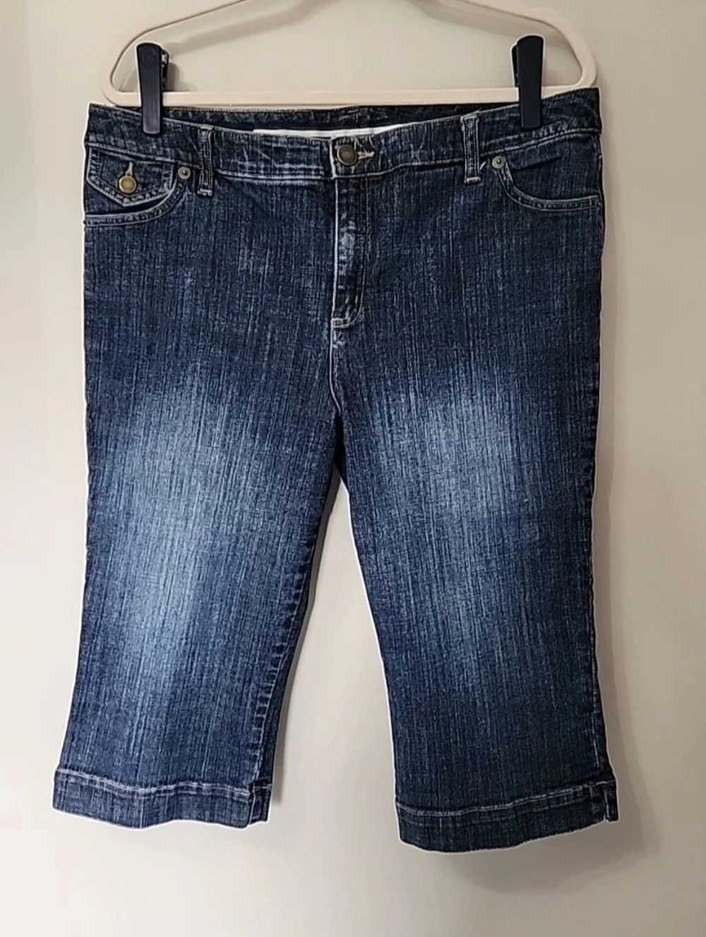 Lands' End Women’s  14 - 36 X 16 Dark Wash Denim Bermuda Shorts Stretch Capris